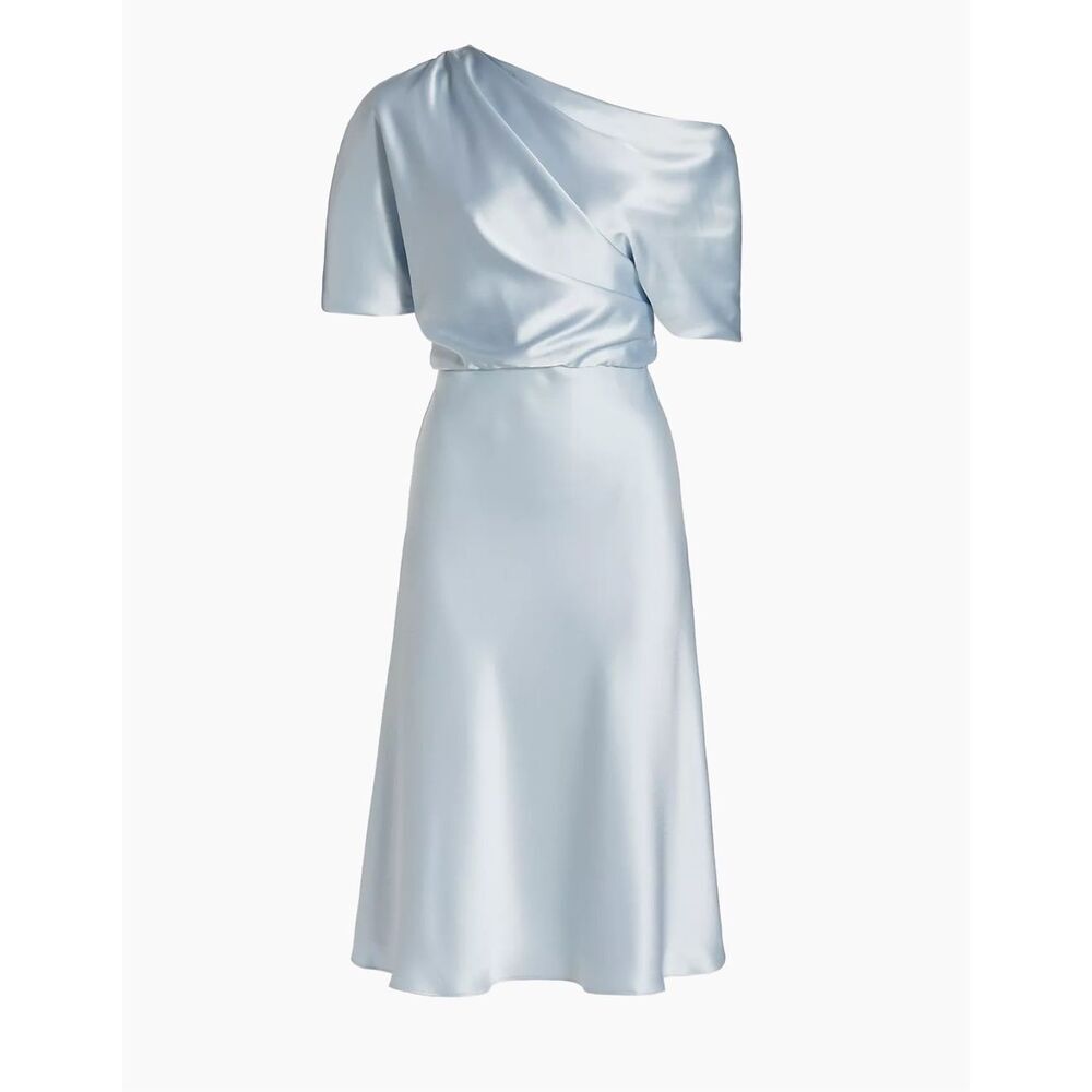 Amsale Womens Fluid Satin Draped One-Shoulder Cocktail Dress Jade Size 0